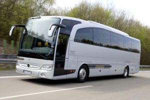 Modern Mercedes-Benz Travego coach on highway